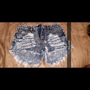 High waisted blue jean shorts